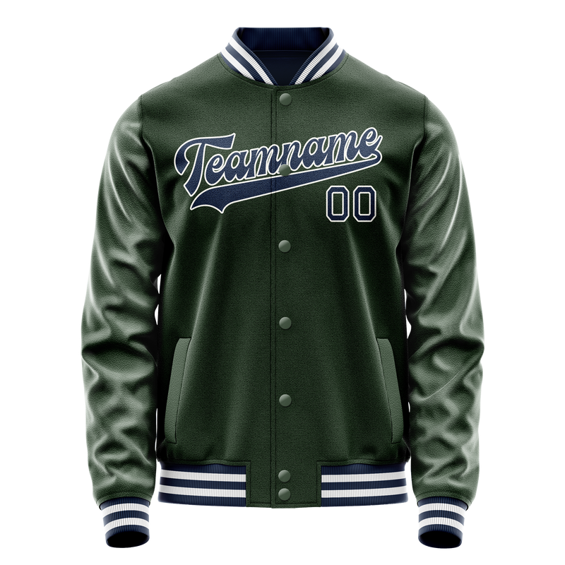 Custom Green Navy Solid Color Varsity Letterman Jacket JA02240617JG193