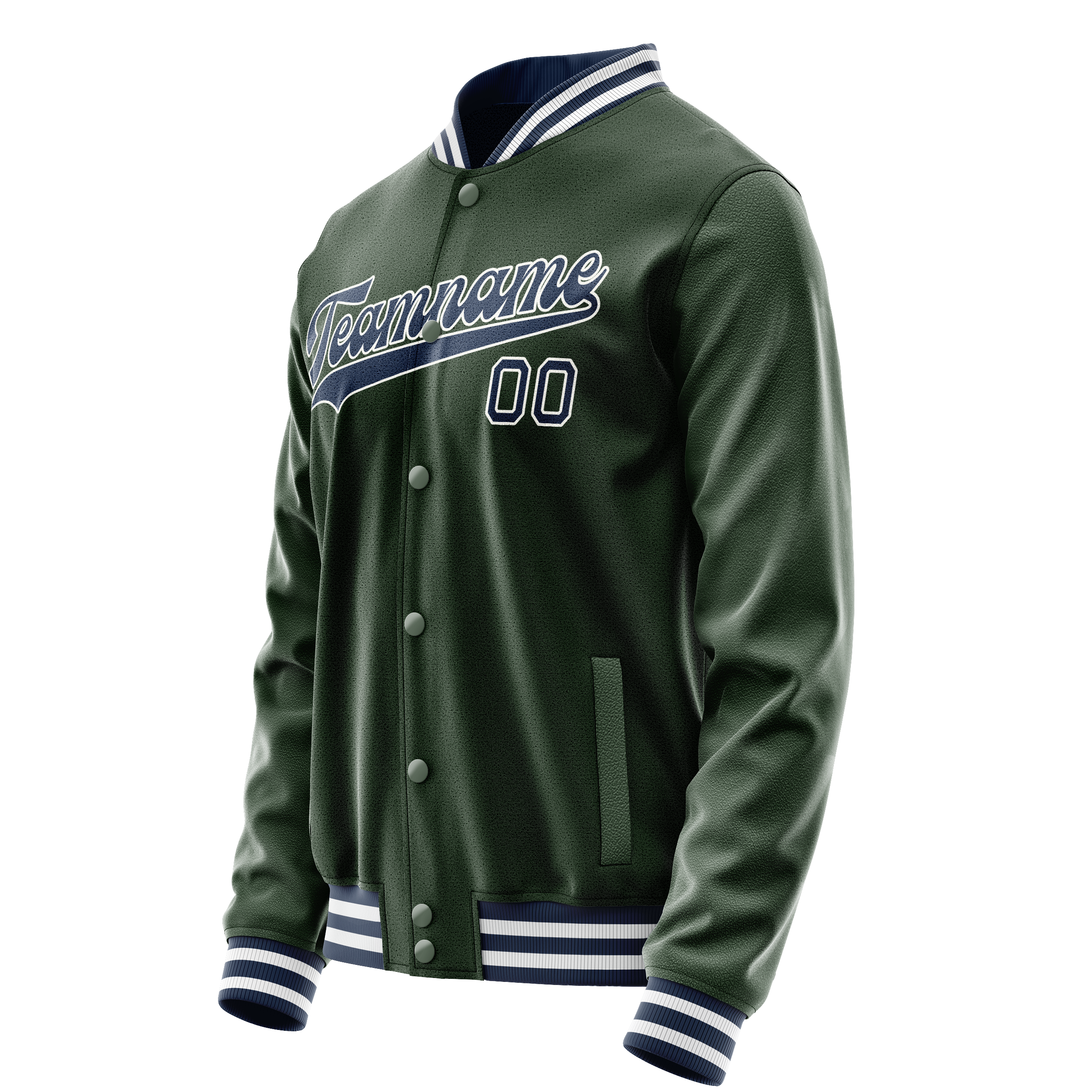 Custom Green Navy Solid Color Varsity Letterman Jacket JA02240617JG193
