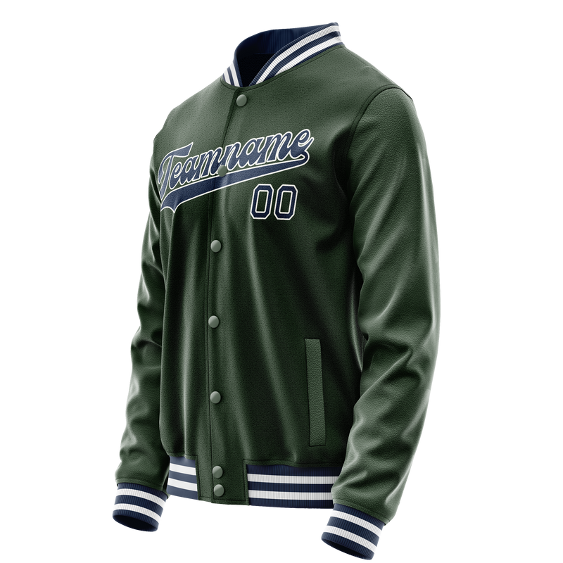Custom Green Navy Solid Color Varsity Letterman Jacket JA02240617JG193