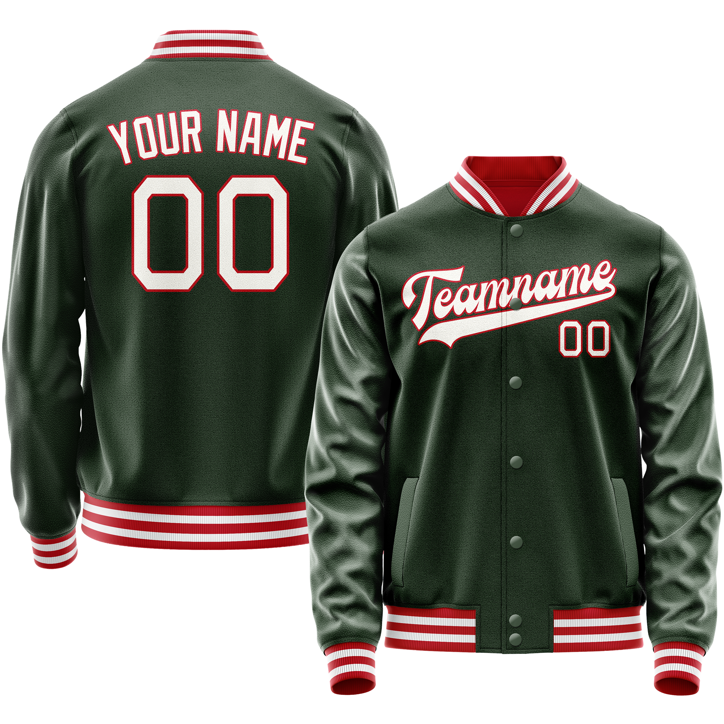 Custom Green White Solid Color Varsity Letterman Jacket JA02240617JG180