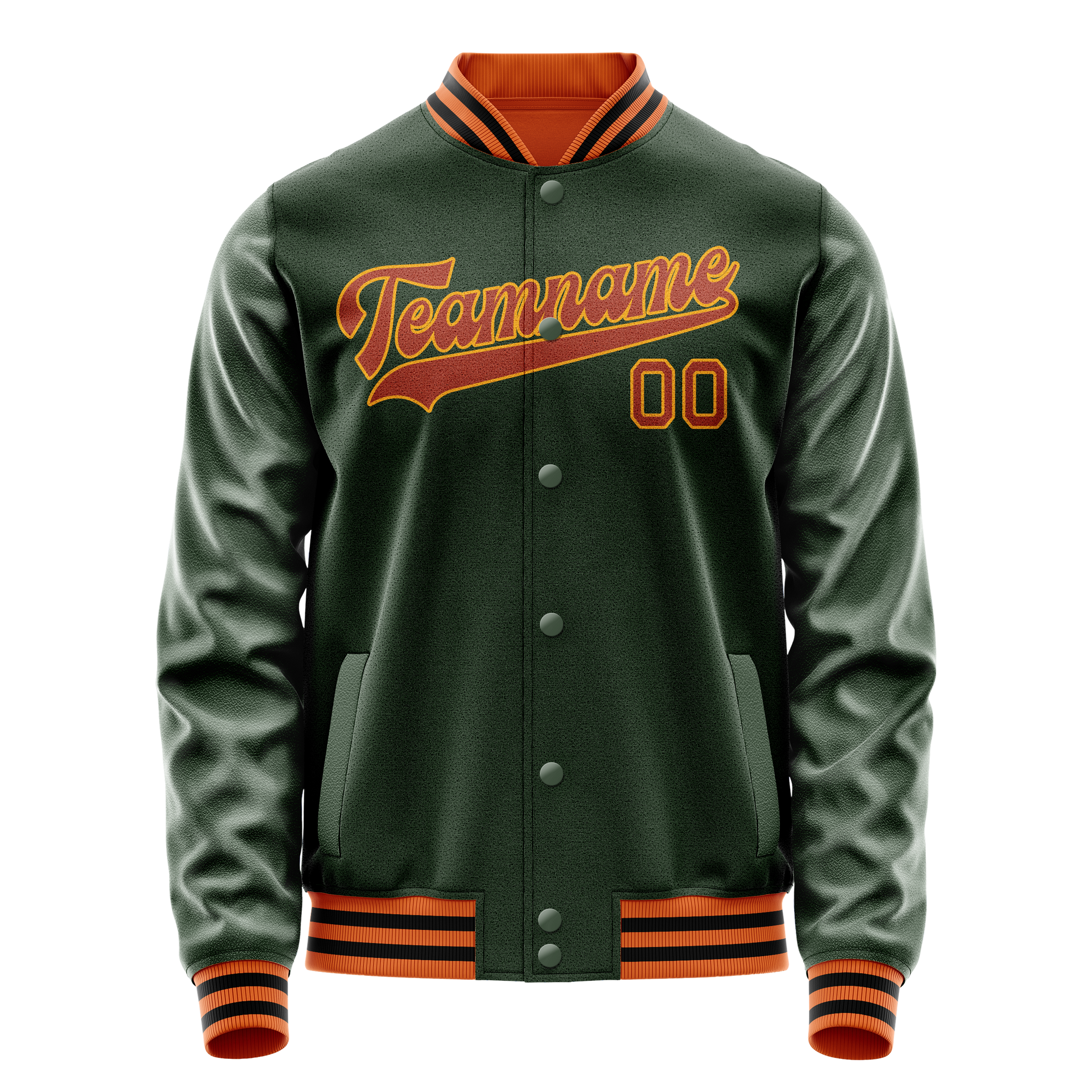 Custom Green Orange Solid Color Varsity Letterman Jacket JA02240617JG192