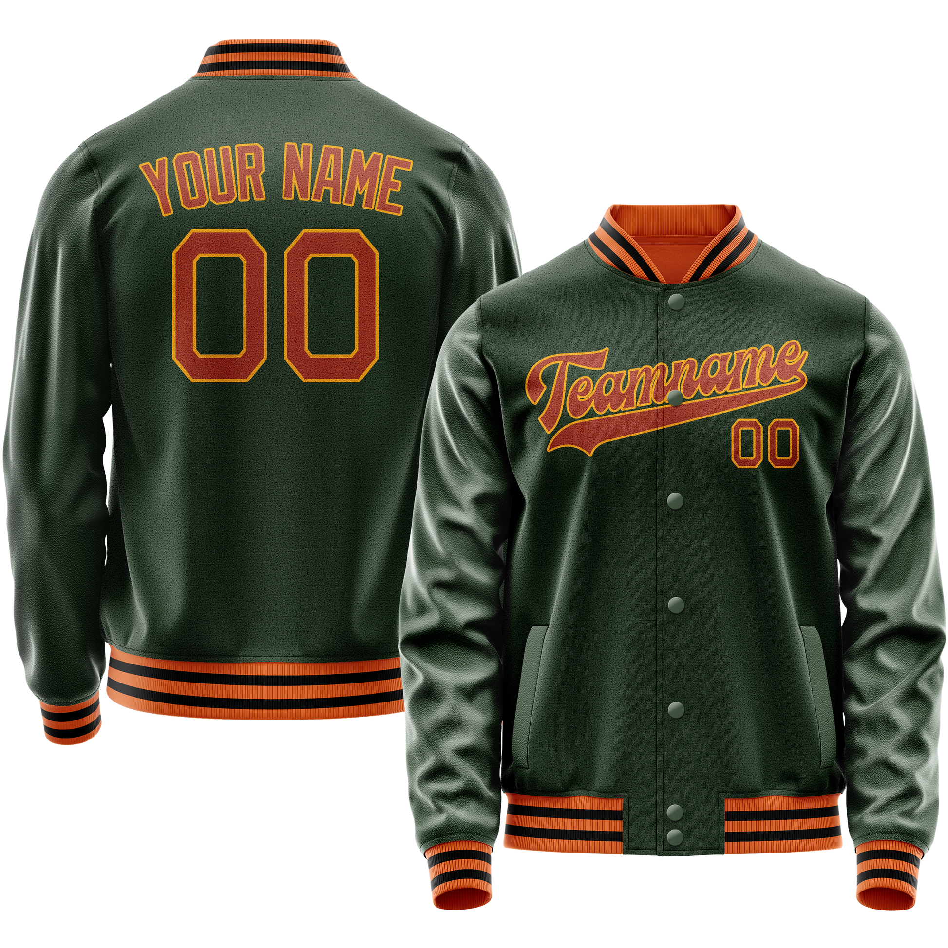 Custom Green Orange Solid Color Varsity Letterman Jacket JA02240617JG192