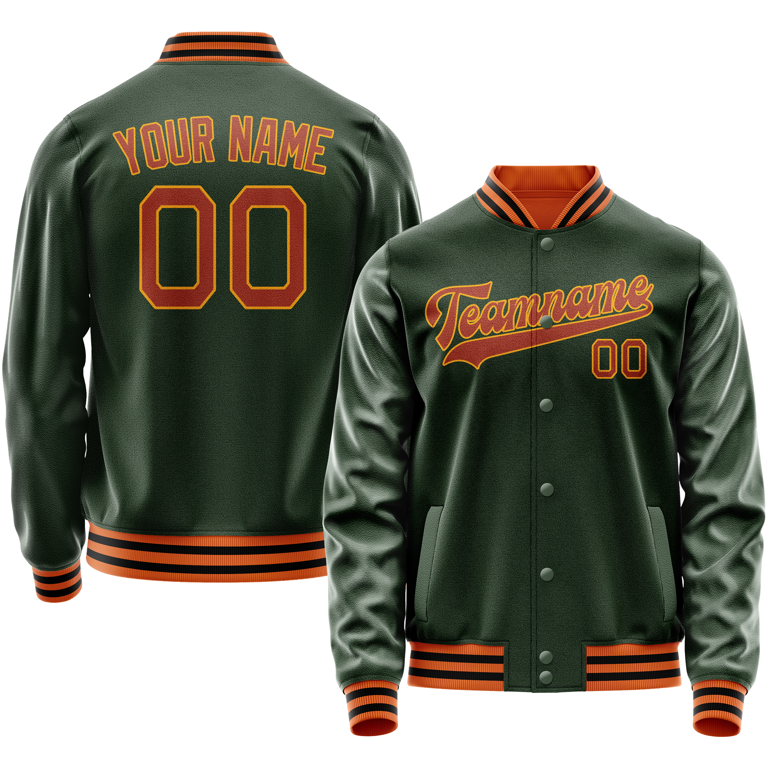 Custom Green Orange Solid Color Varsity Letterman Jacket JA02240617JG192
