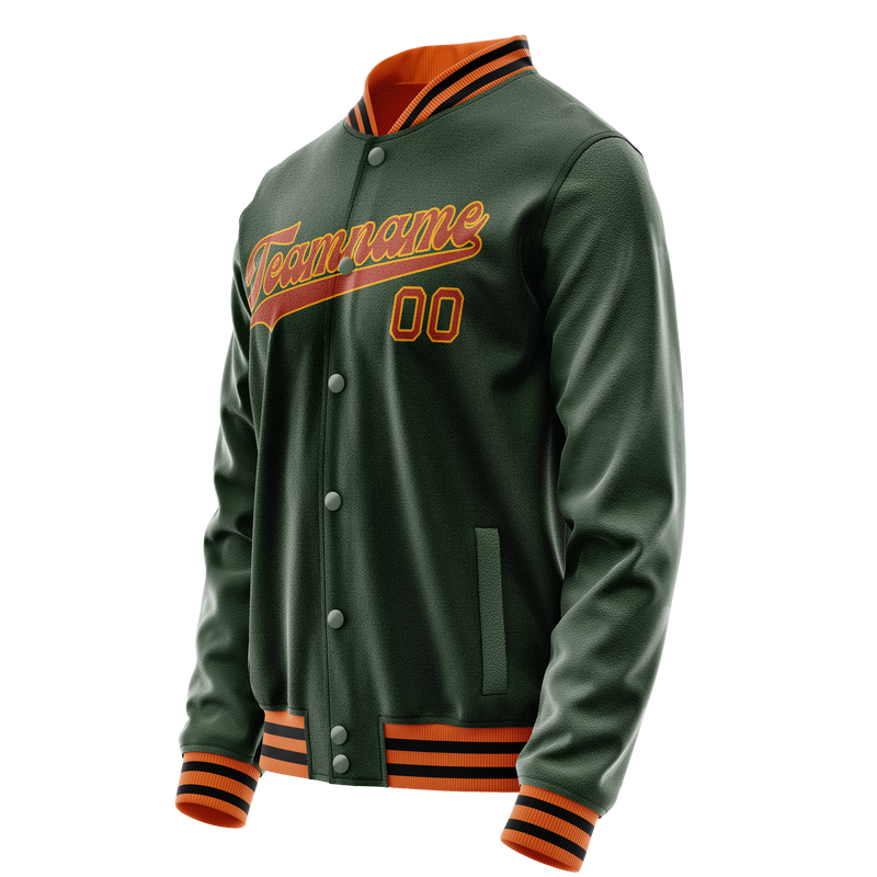 Custom Green Orange Solid Color Varsity Letterman Jacket JA02240617JG192