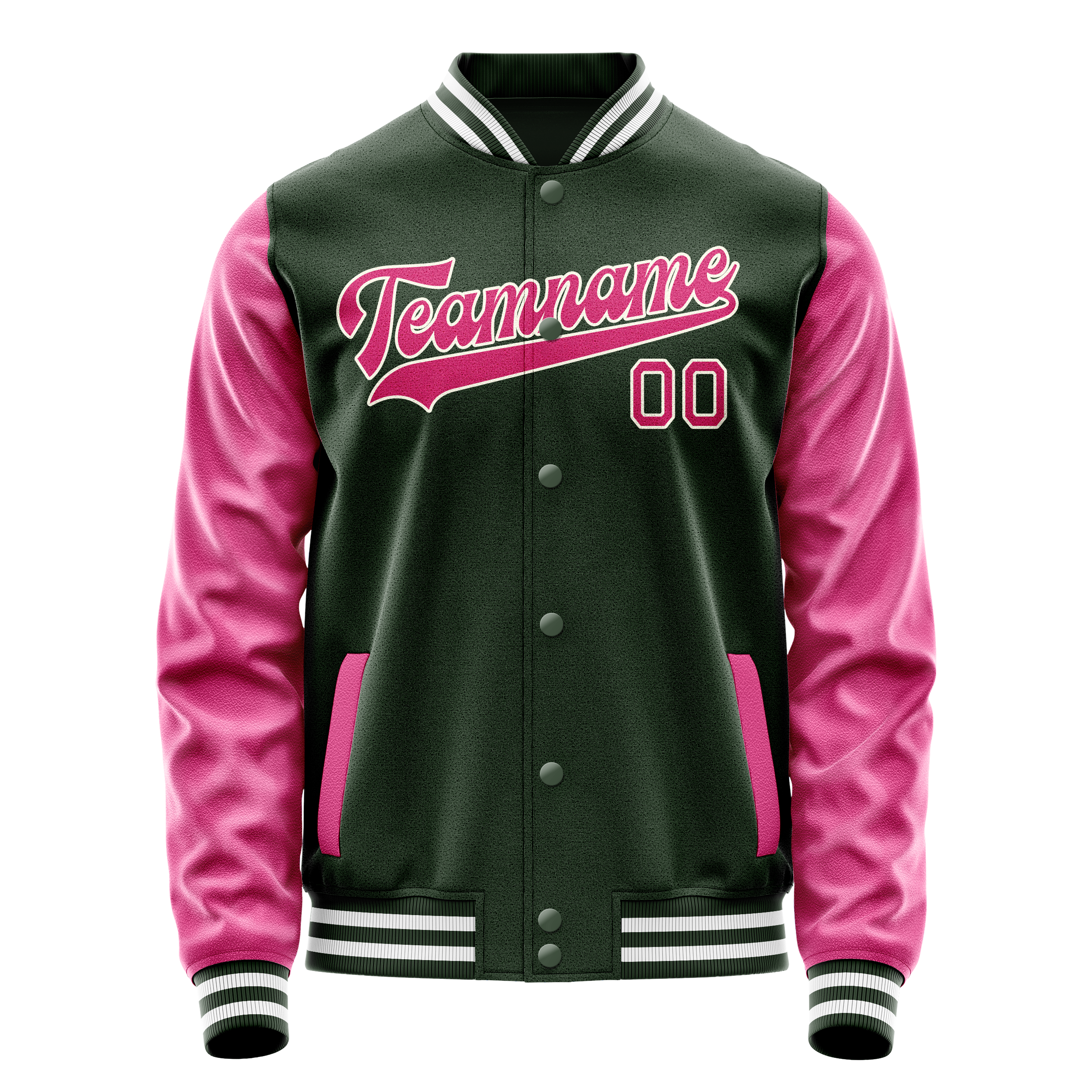 Custom Green Pink Solid Color Varsity Letterman Jacket JA02240617JG197