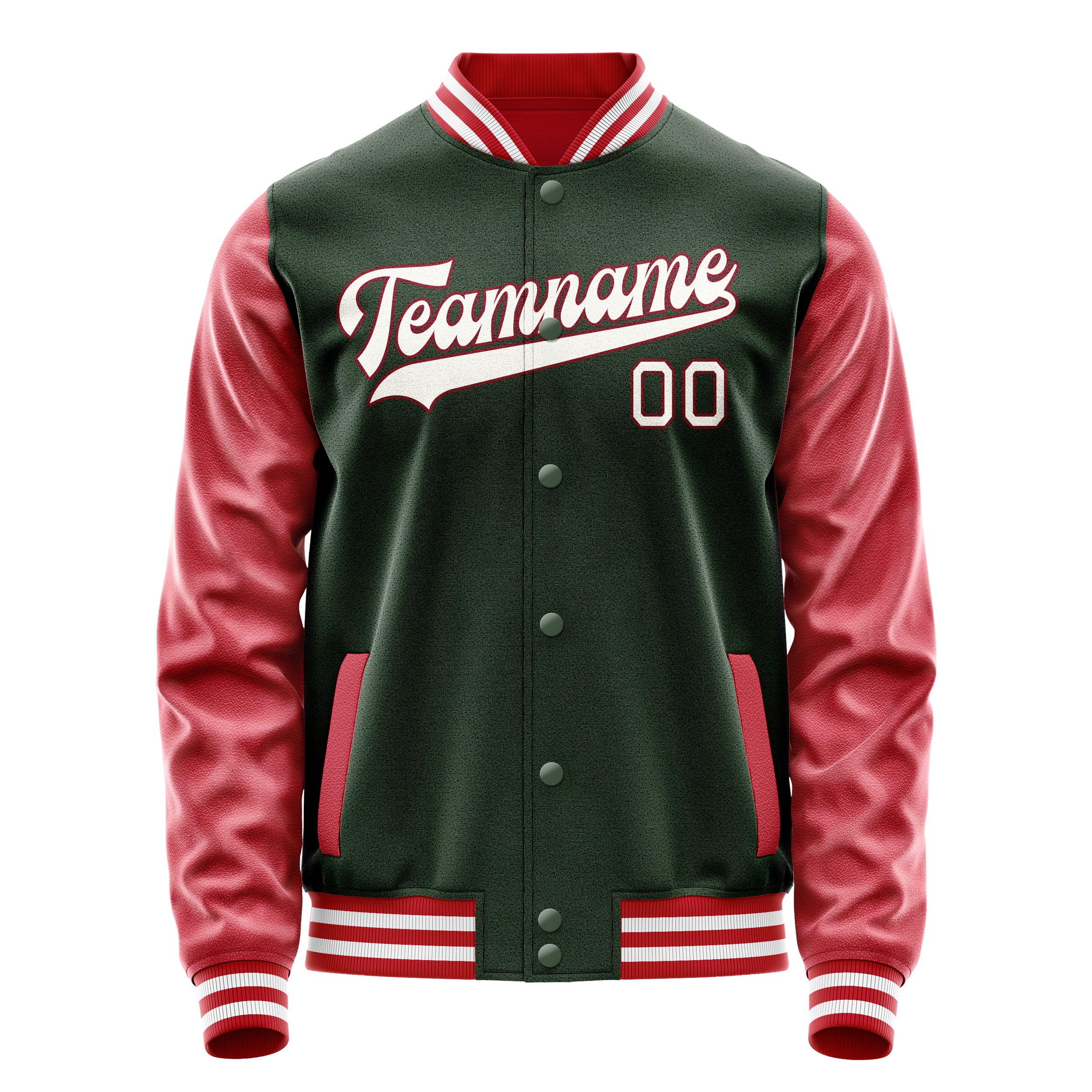Custom Green Crimson Solid Color Varsity Letterman Jacket JA02240617JG199