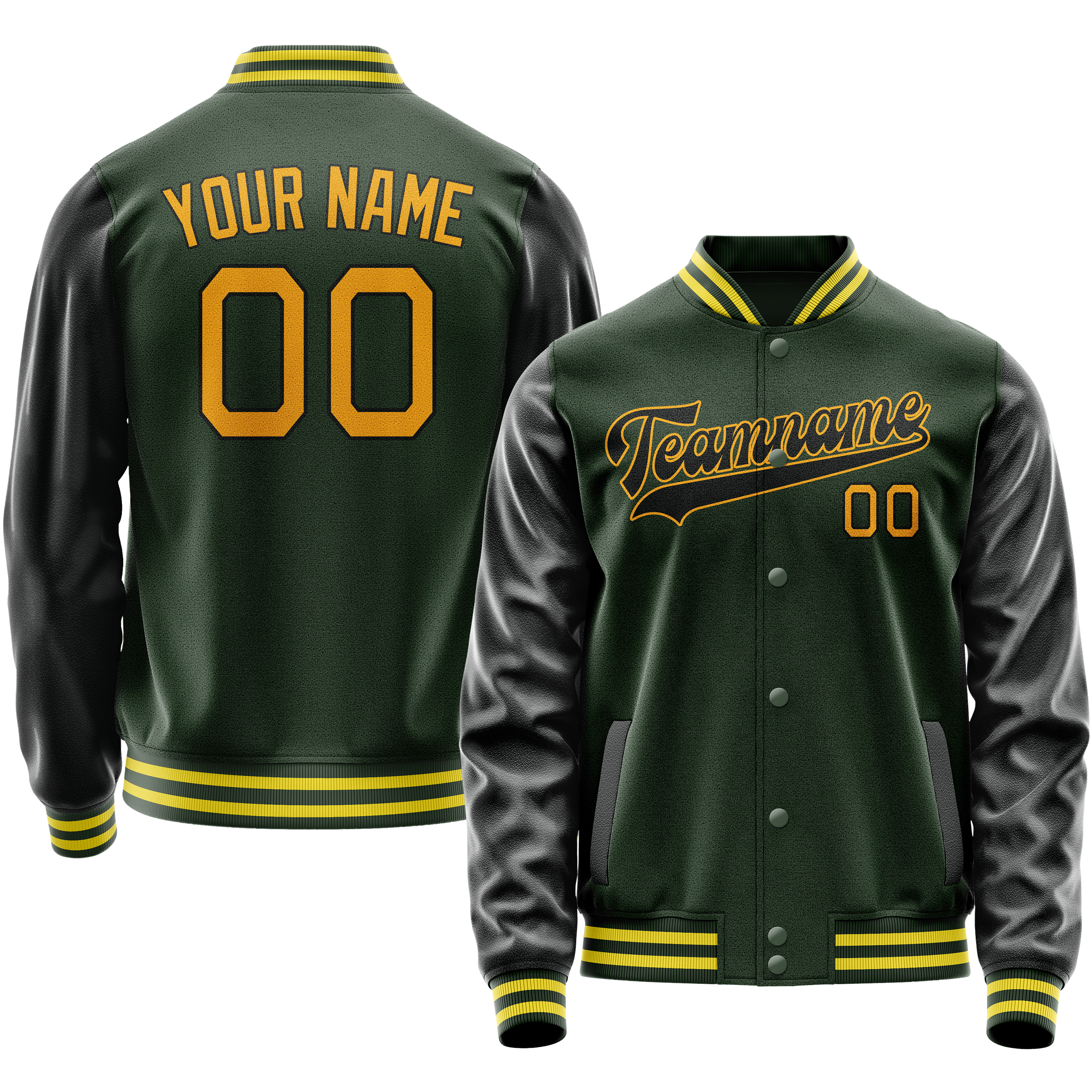 Custom Green Gold Solid Color Varsity Letterman Jacket JA02240617JG194