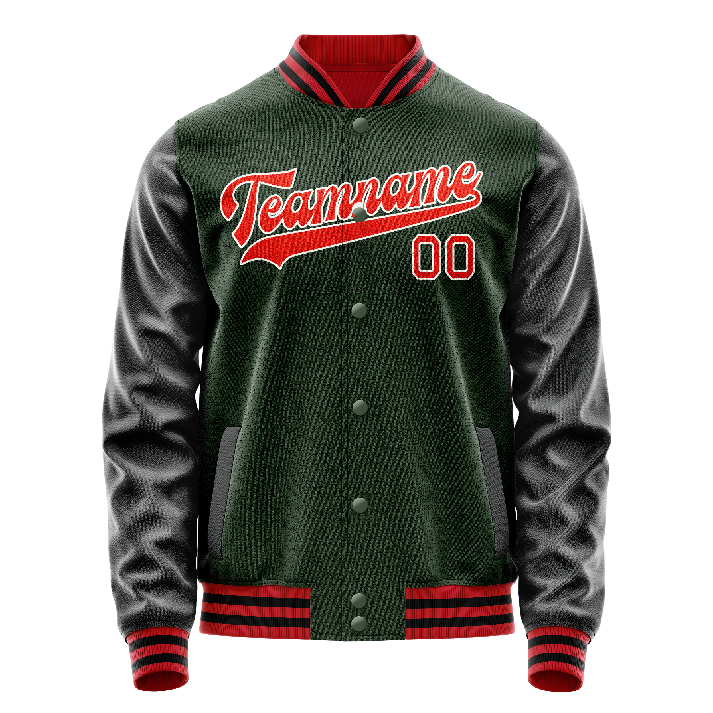 Custom Green Orange Solid Color Varsity Letterman Jacket JA02240617JG201