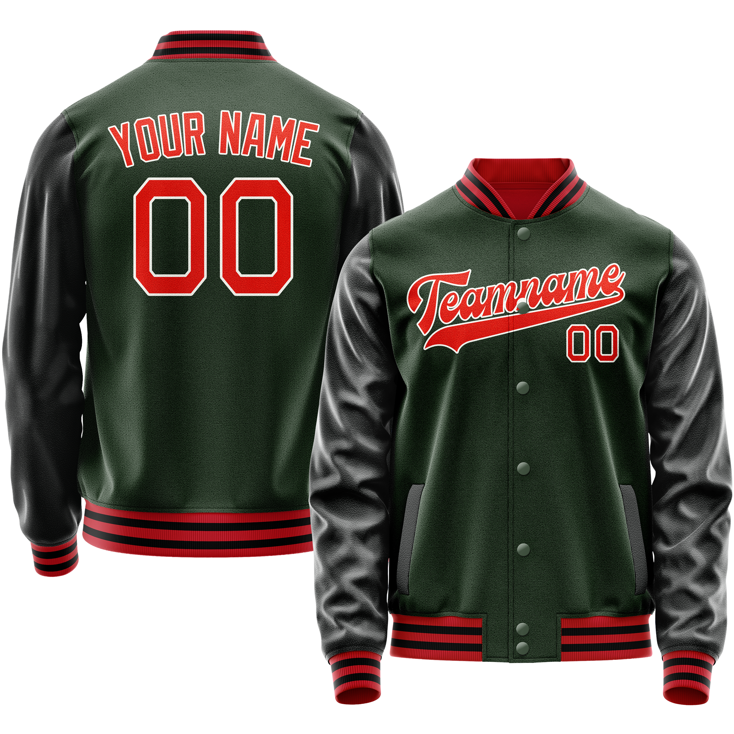 Custom Green Orange Solid Color Varsity Letterman Jacket JA02240617JG201