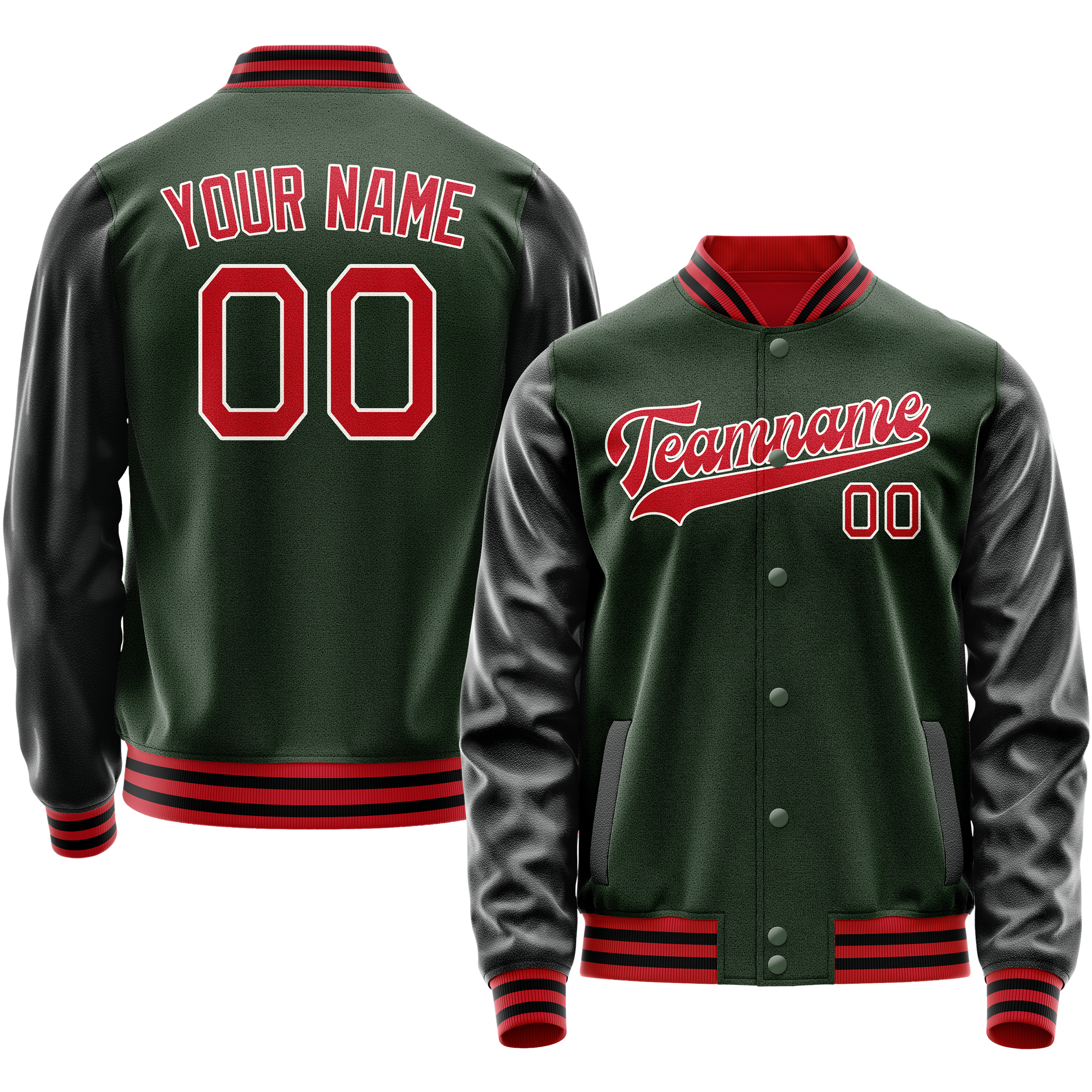 Custom Green Orange Solid Color Varsity Letterman Jacket JA02240617JG203
