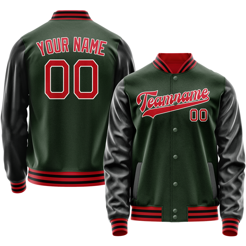 Custom Green Orange Solid Color Varsity Letterman Jacket JA02240617JG203