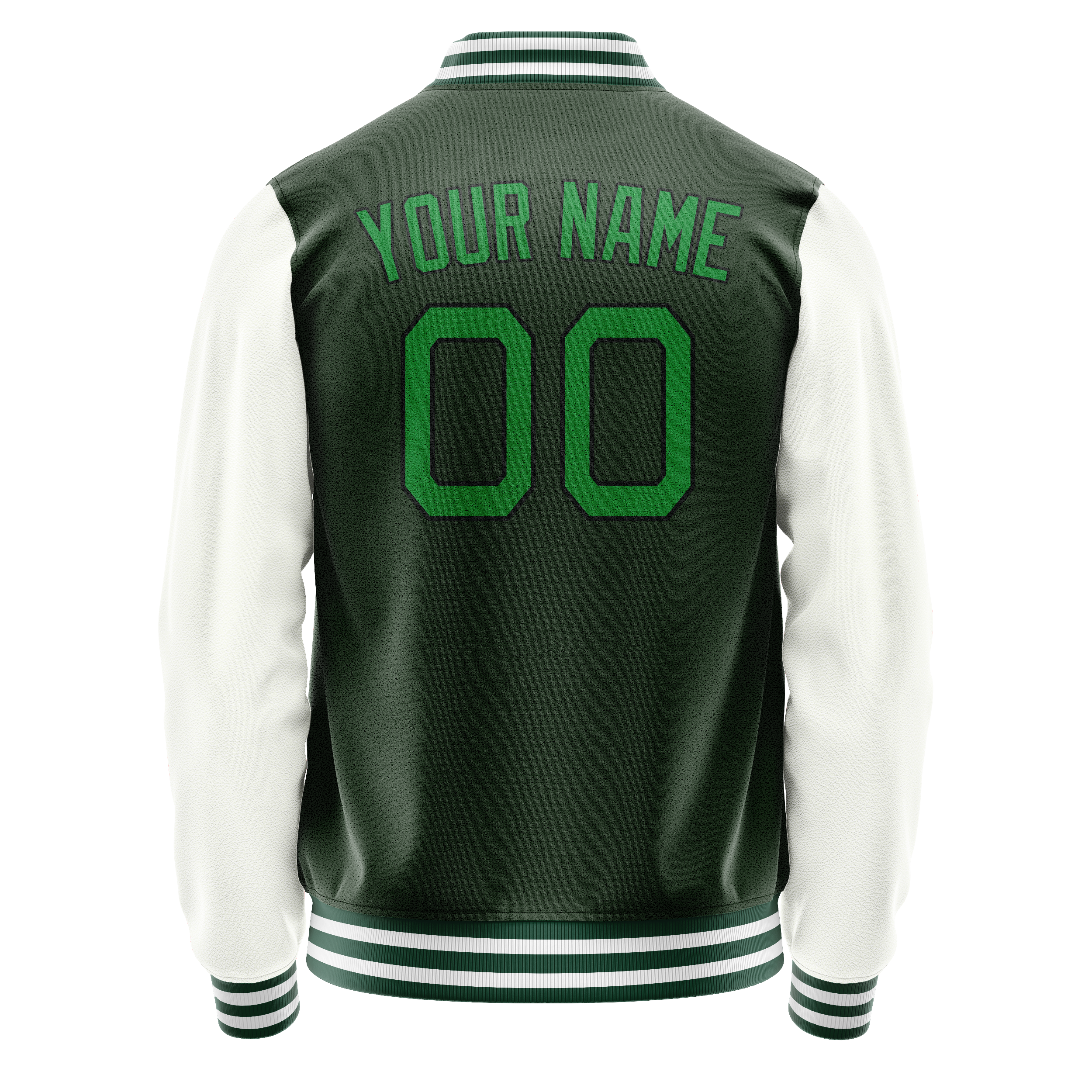 Custom Green White Solid Color Varsity Letterman Jacket JA02240617JG189
