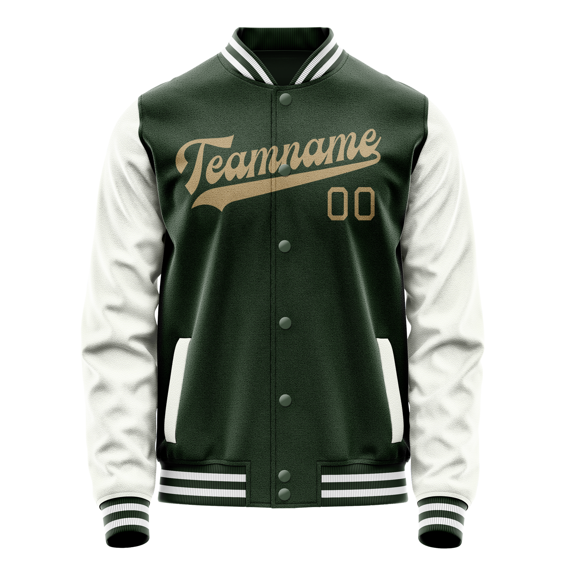 Custom Green White Solid Color Varsity Letterman Jacket JA02240617JG205