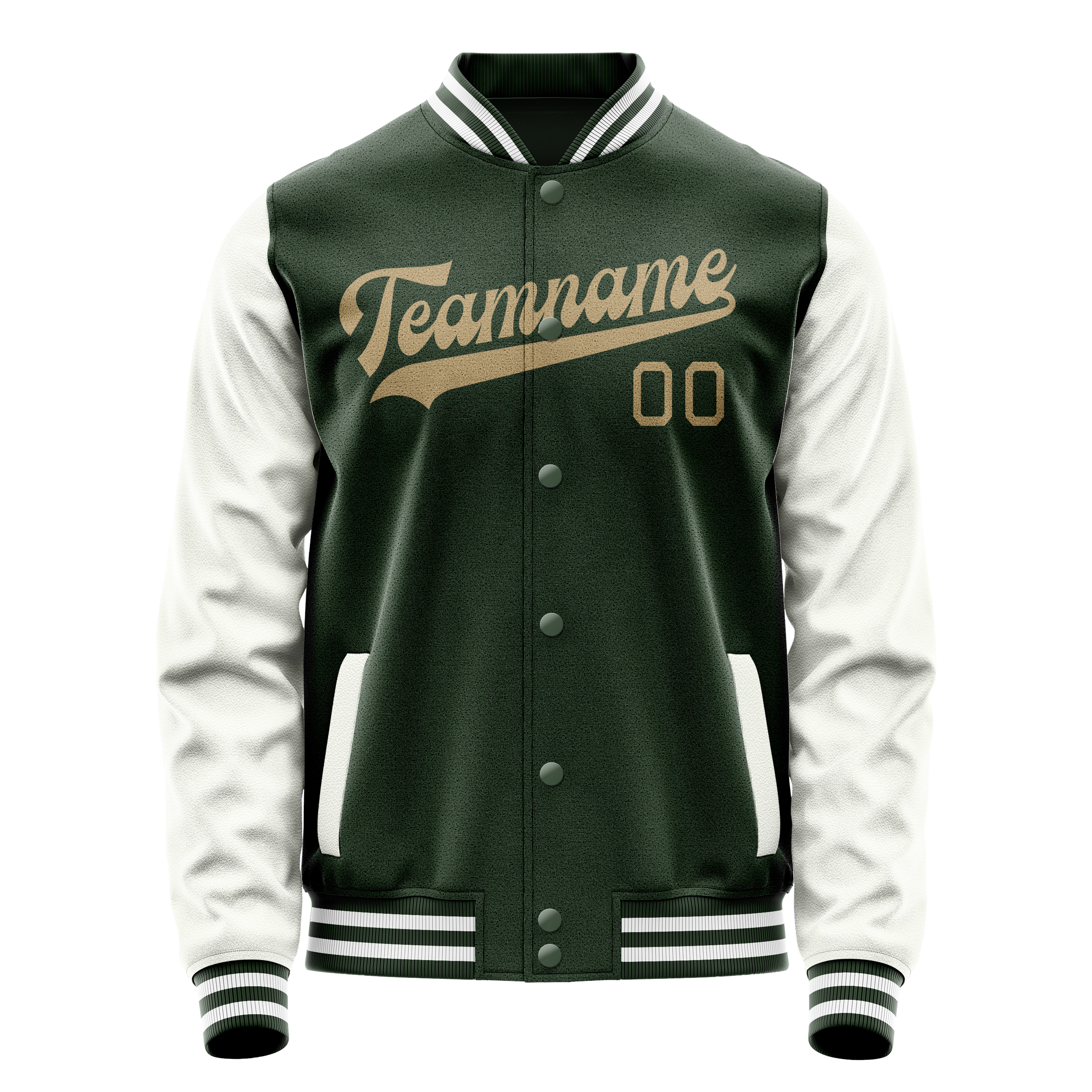 Custom Green White Solid Color Varsity Letterman Jacket JA02240617JG205