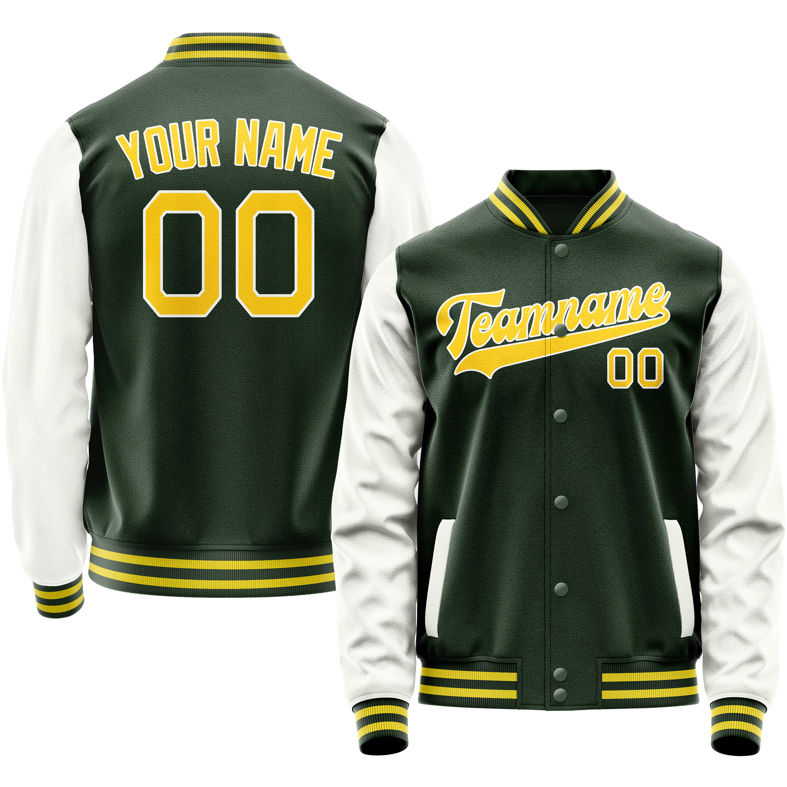 Custom Green White Solid Color Varsity Letterman Jacket JA02240617JG204