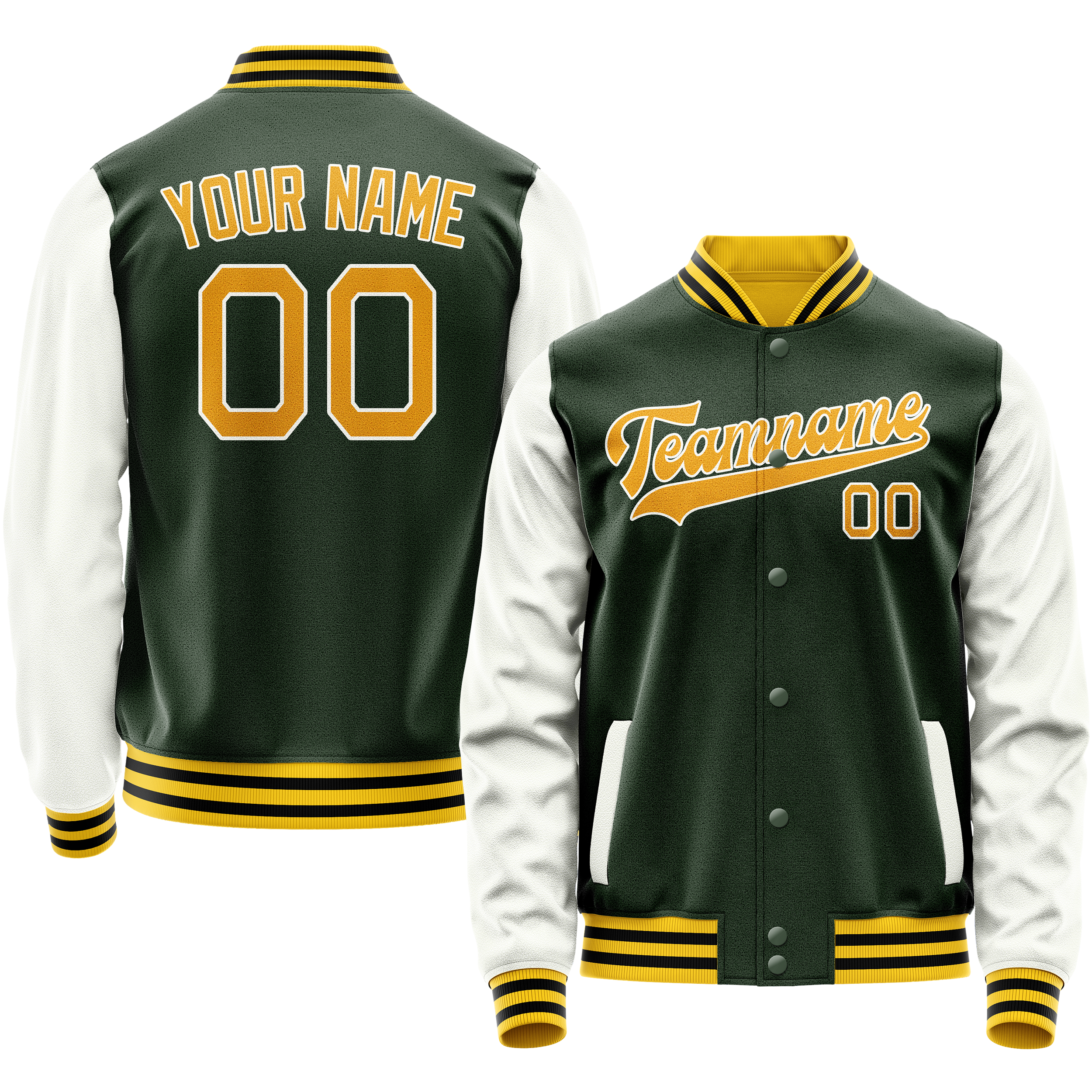 Custom Green Gold Solid Color Varsity Letterman Jacket JA02240617JG191