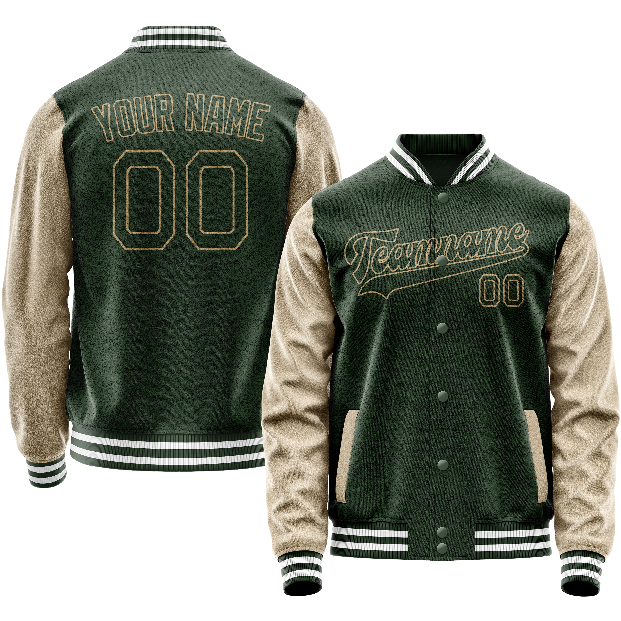 Custom Green Cream Solid Color Varsity Letterman Jacket JA02240617JG184