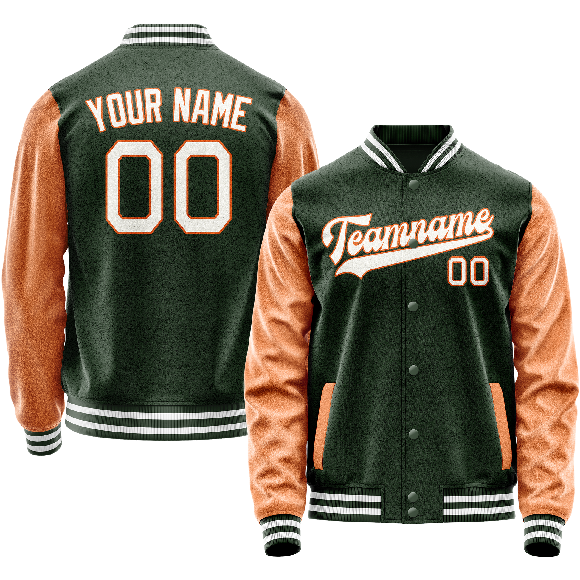 Custom Green Orange Solid Color Varsity Letterman Jacket JA02240617JG198