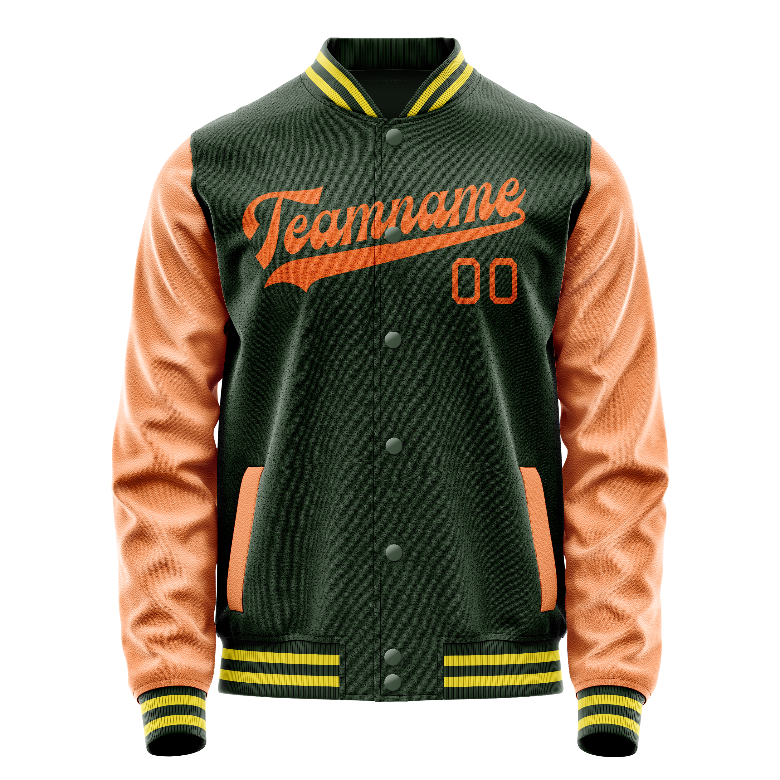 Custom Green Orange Solid Color Varsity Letterman Jacket JA02240617JG182