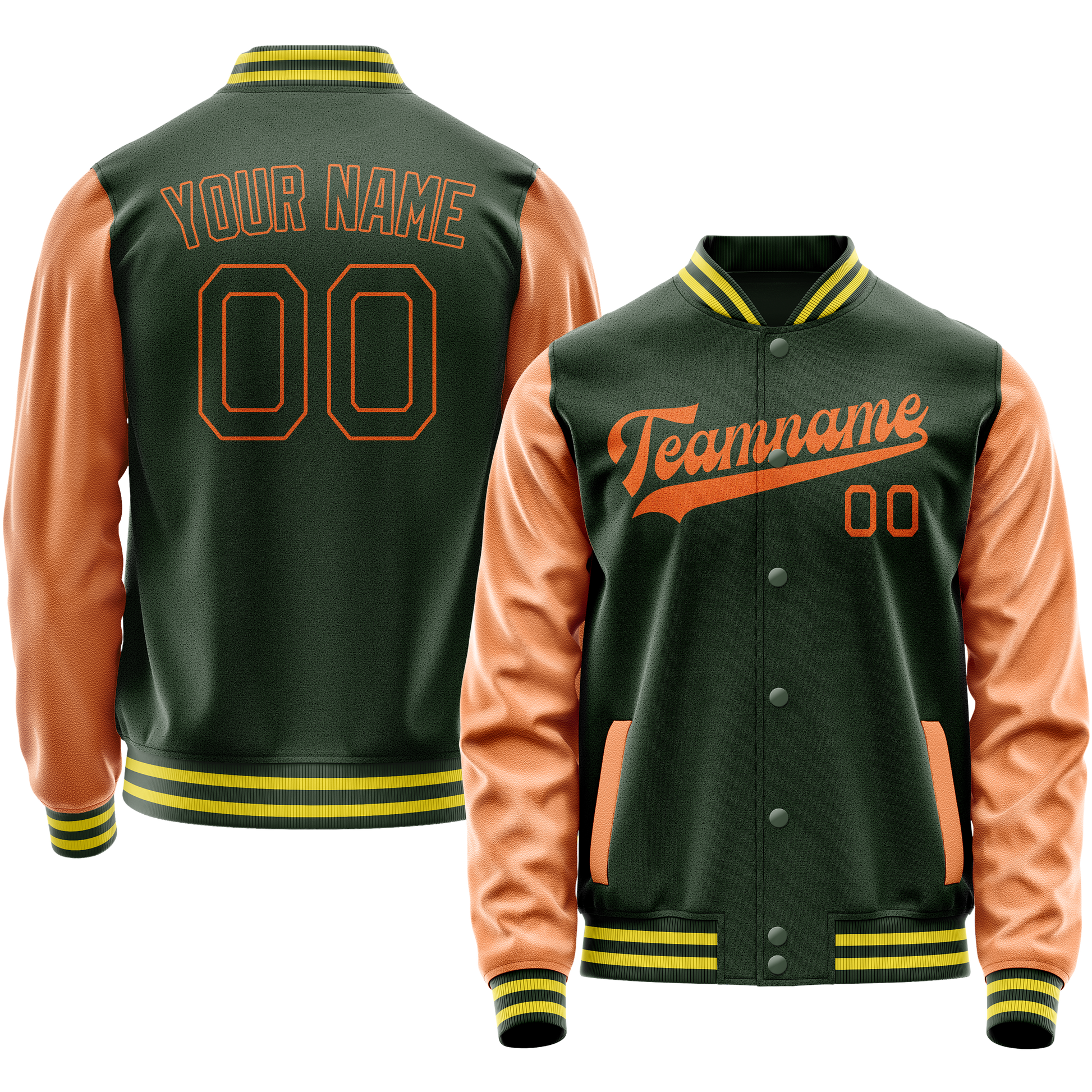 Custom Green Orange Solid Color Varsity Letterman Jacket JA02240617JG182