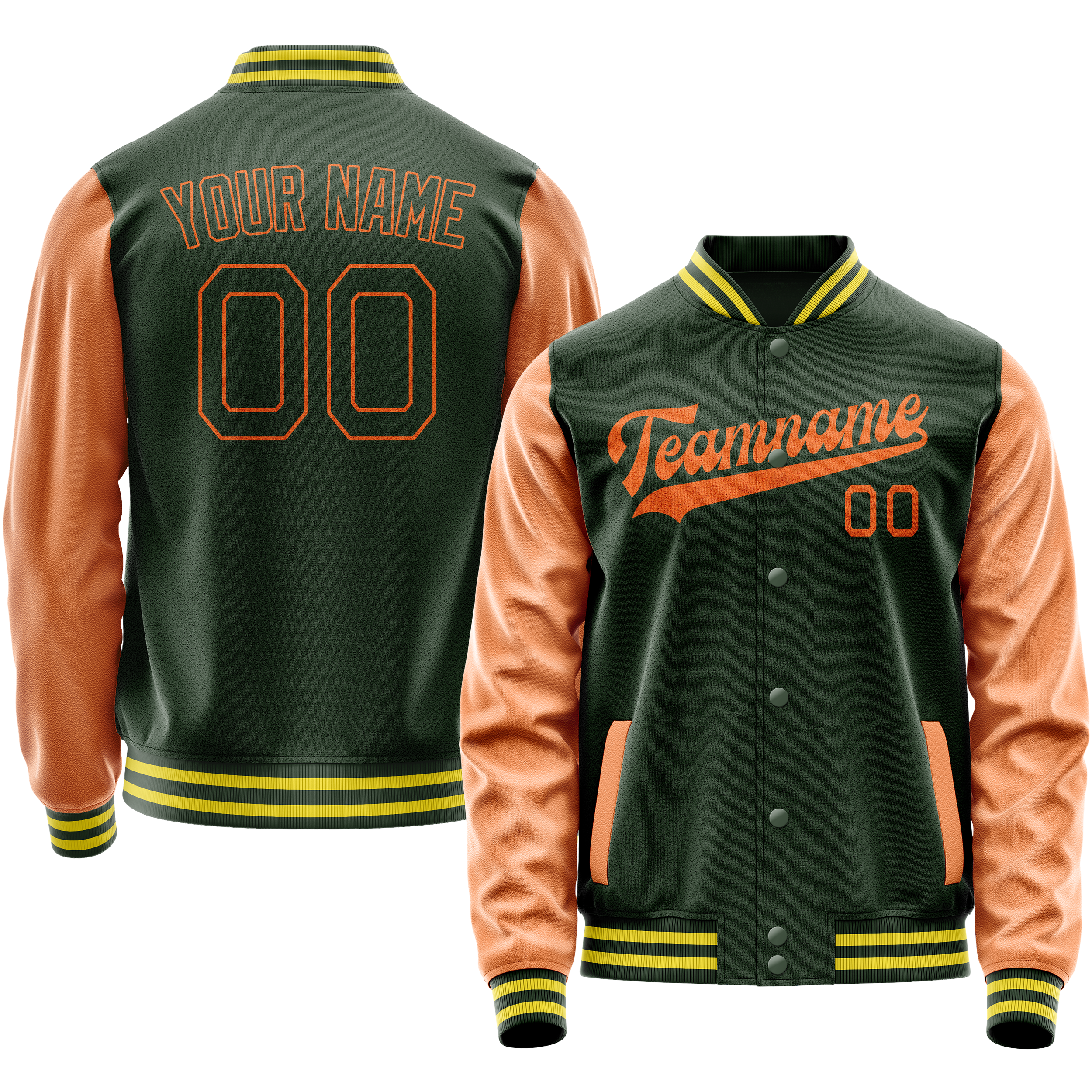 Custom Green Orange Solid Color Varsity Letterman Jacket JA02240617JG182