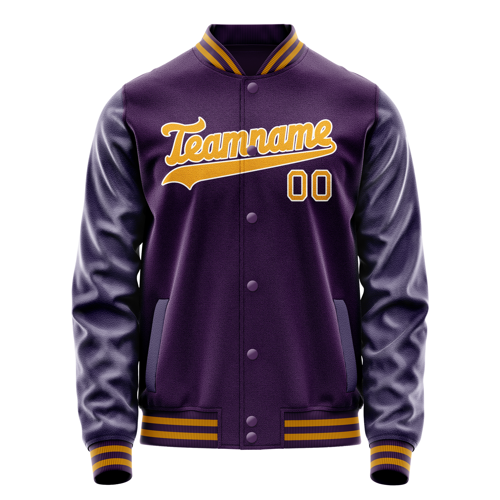 Custom Purple Gold Solid Color Varsity Letterman Jacket JA02240617KZ383
