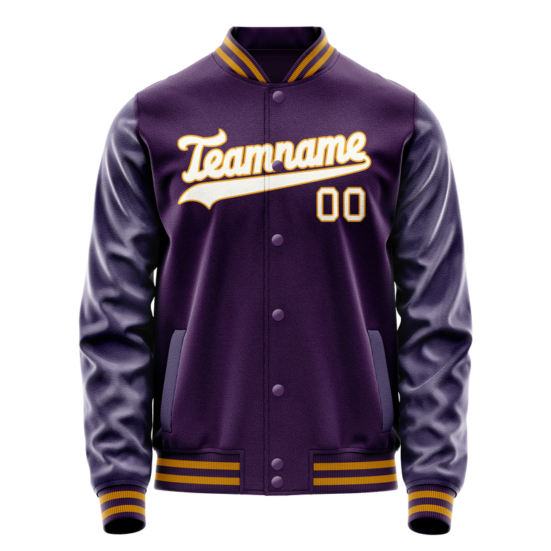 Custom Purple White Solid Color Varsity Letterman Jacket JA02240617KZ361