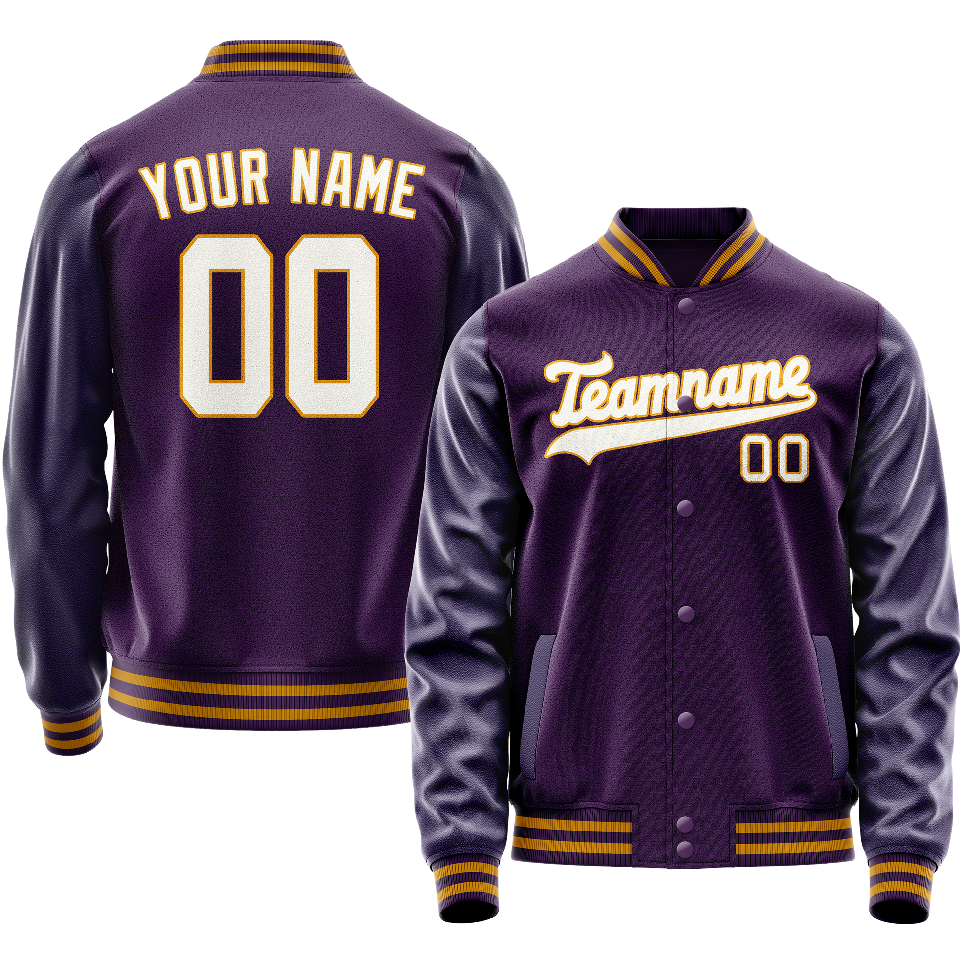 Custom Purple White Solid Color Varsity Letterman Jacket JA02240617KZ361