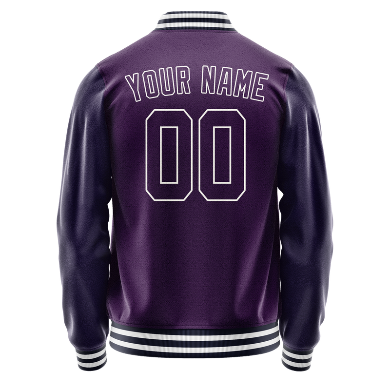 Custom Purple White Solid Color Varsity Letterman Jacket JA02240617KZ382