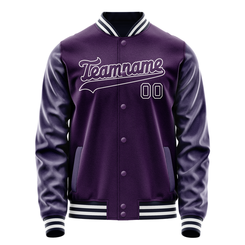 Custom Purple White Solid Color Varsity Letterman Jacket JA02240617KZ382