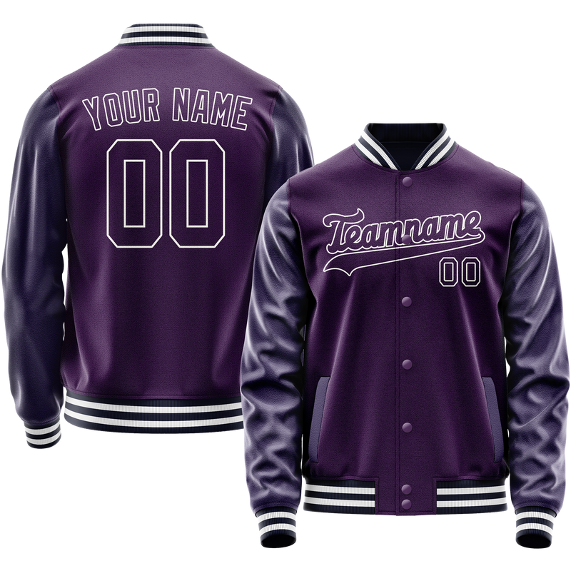 Custom Purple White Solid Color Varsity Letterman Jacket JA02240617KZ382