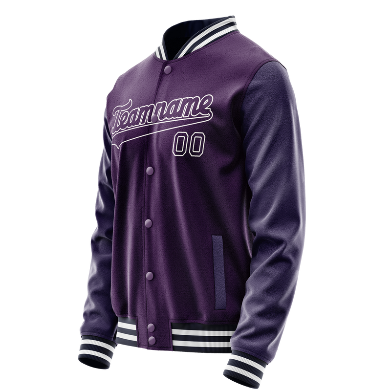 Custom Purple White Solid Color Varsity Letterman Jacket JA02240617KZ382