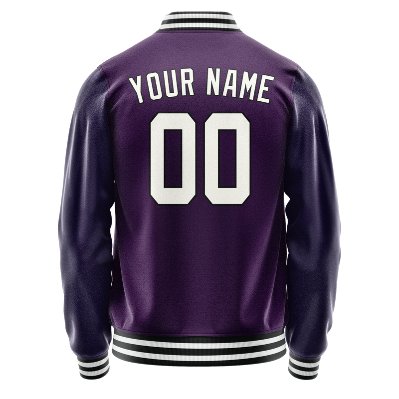 Custom Purple White Solid Color Varsity Letterman Jacket JA02240617KZ371