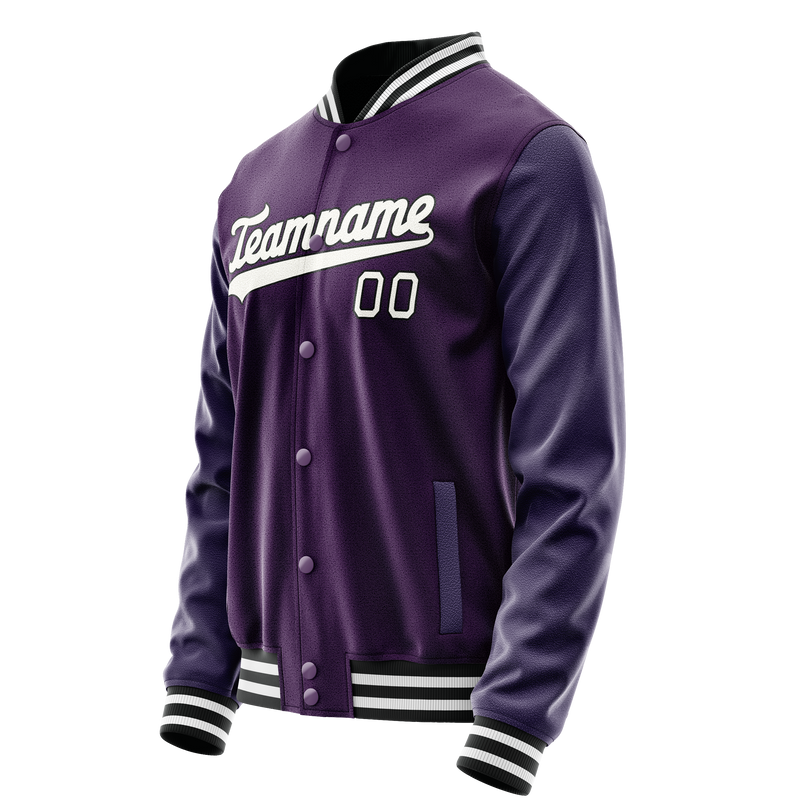 Custom Purple White Solid Color Varsity Letterman Jacket JA02240617KZ371