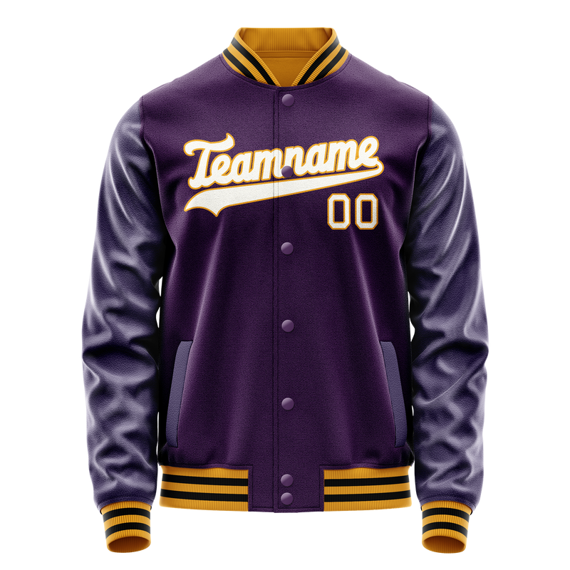 Custom Purple White Solid Color Varsity Letterman Jacket JA02240617KZ365