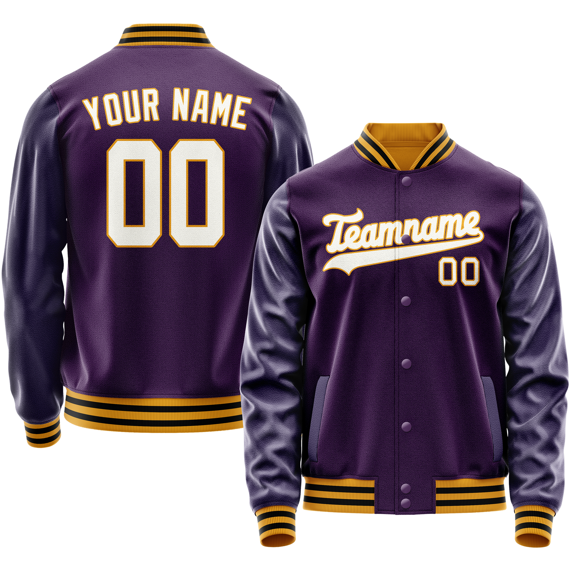 Custom Purple White Solid Color Varsity Letterman Jacket JA02240617KZ365
