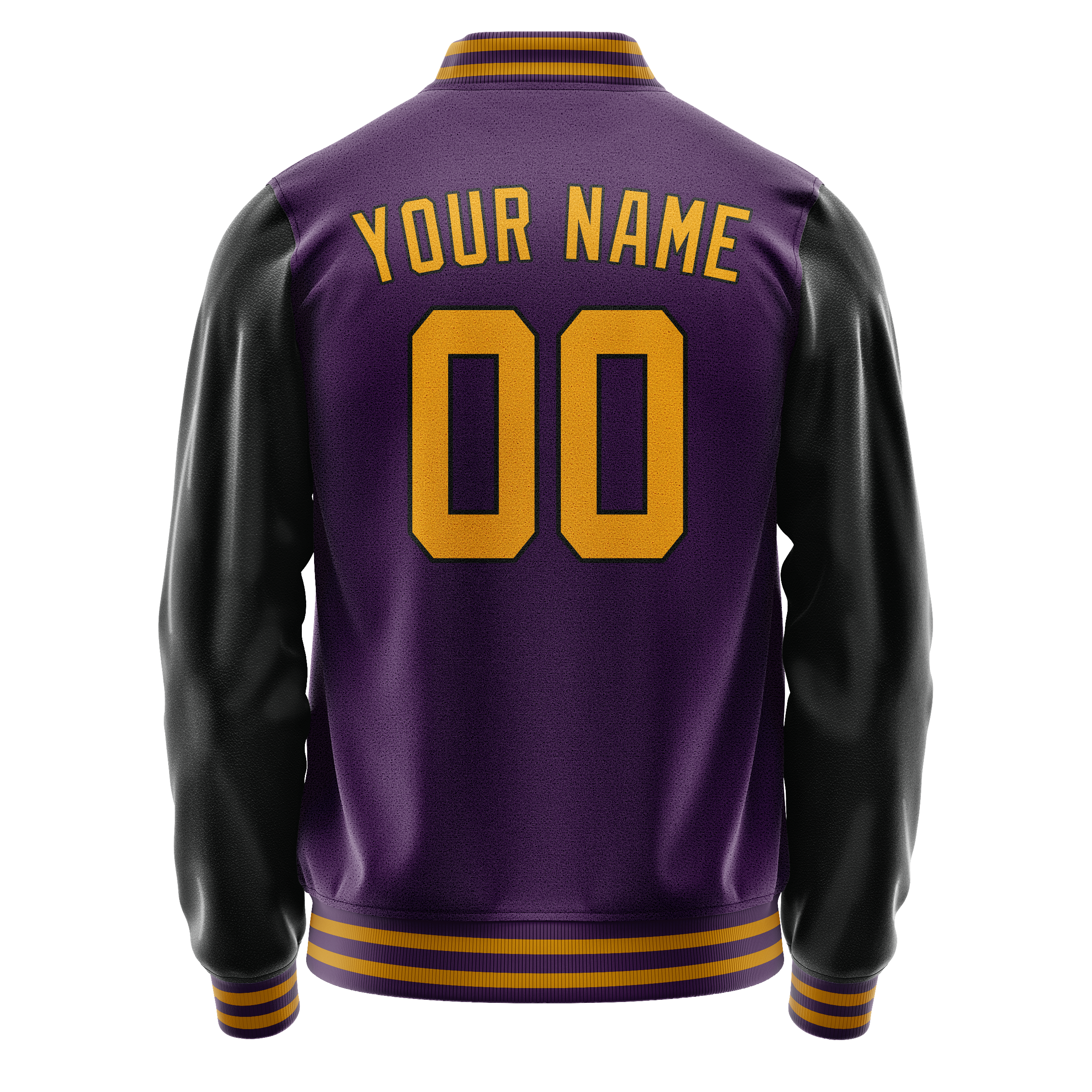 Custom Purple Black Solid Color Varsity Letterman Jacket JA02240617KZ385