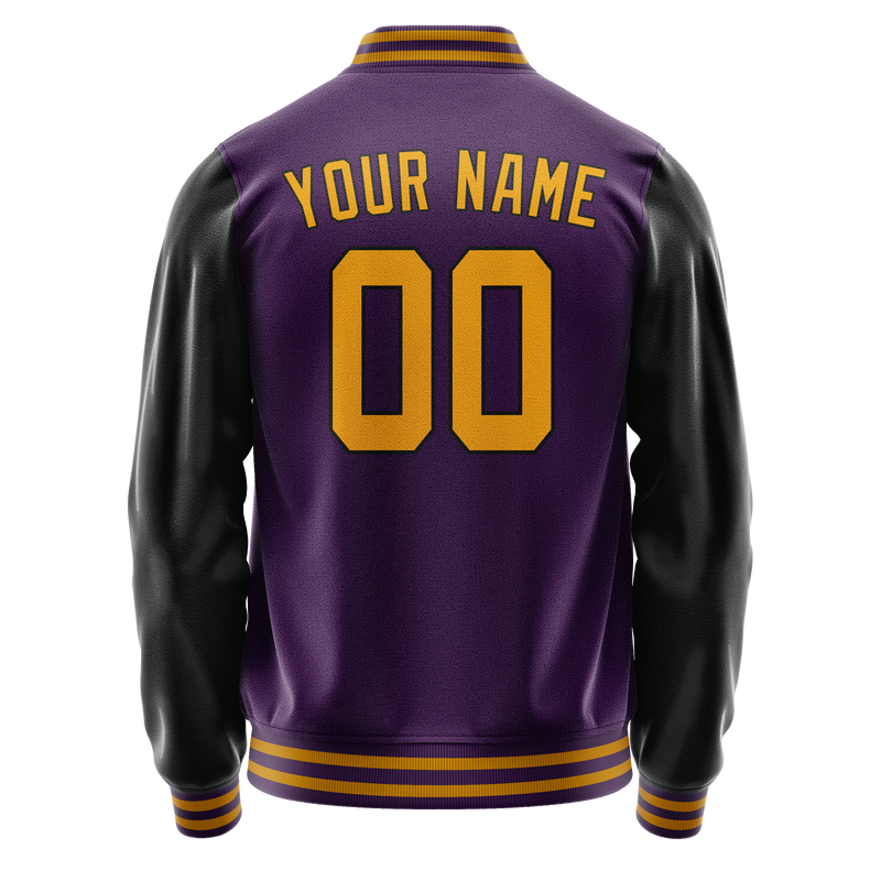 Custom Purple Black Solid Color Varsity Letterman Jacket JA02240617KZ385