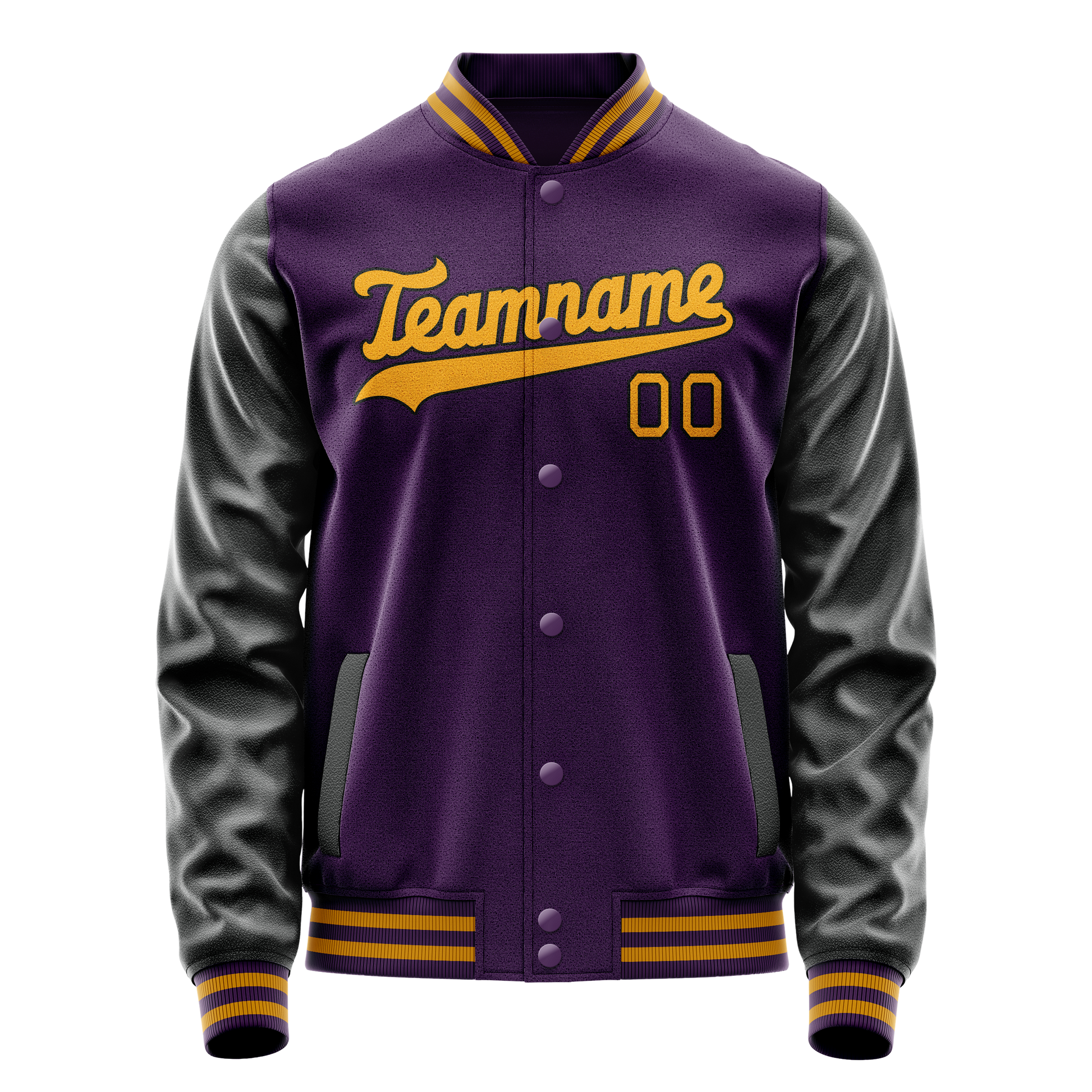 Custom Purple Black Solid Color Varsity Letterman Jacket JA02240617KZ385
