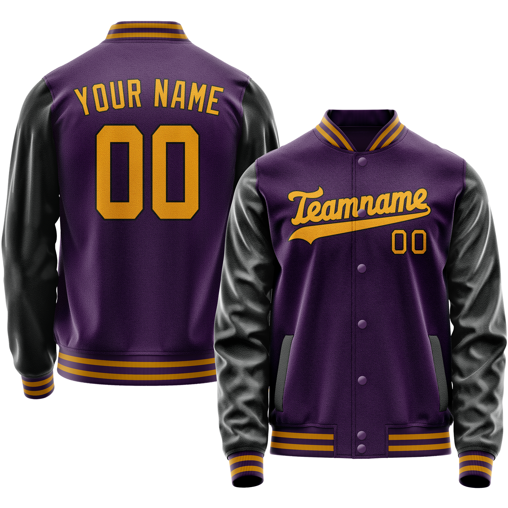 Custom Purple Black Solid Color Varsity Letterman Jacket JA02240617KZ385