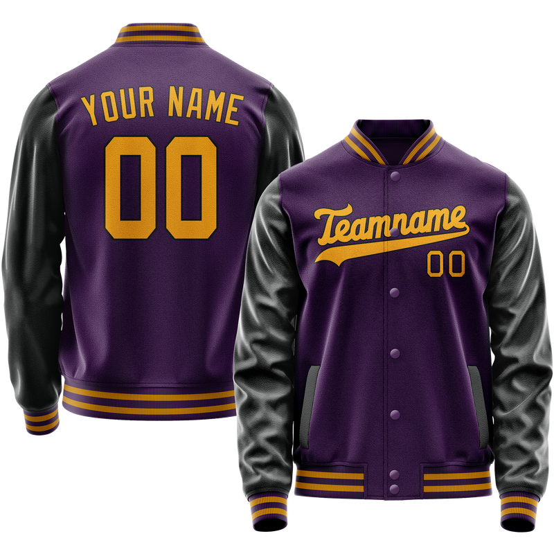 Custom Purple Black Solid Color Varsity Letterman Jacket JA02240617KZ385