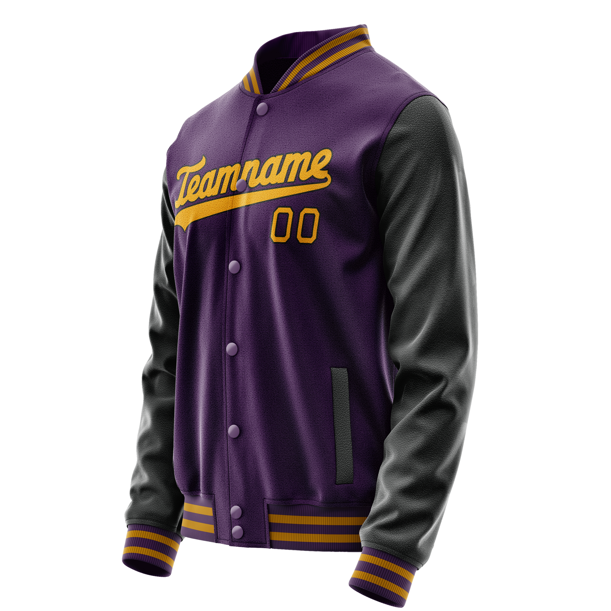 Custom Purple Black Solid Color Varsity Letterman Jacket JA02240617KZ385