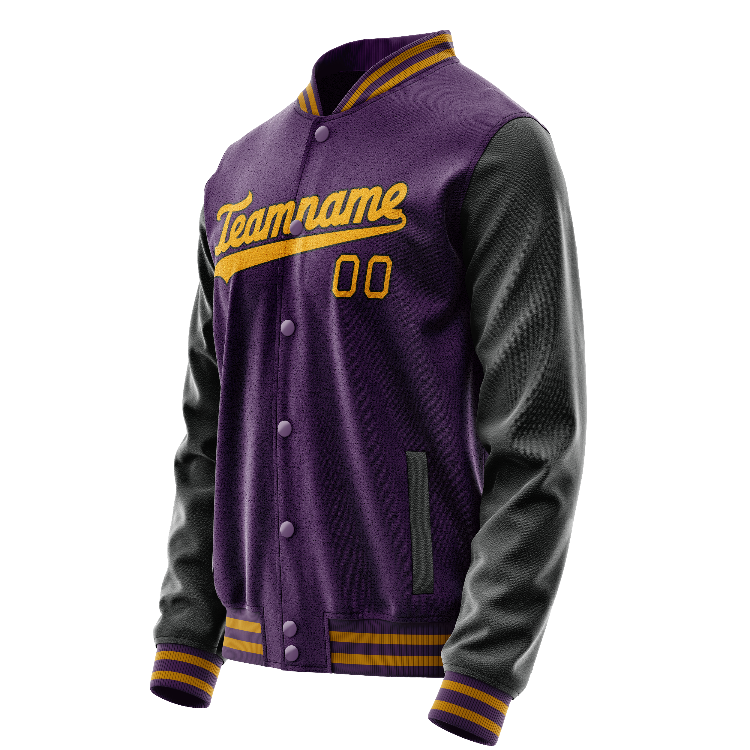 Custom Purple Black Solid Color Varsity Letterman Jacket JA02240617KZ385