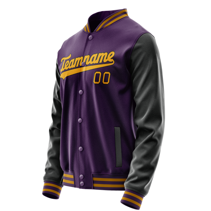 Custom Purple Black Solid Color Varsity Letterman Jacket JA02240617KZ385
