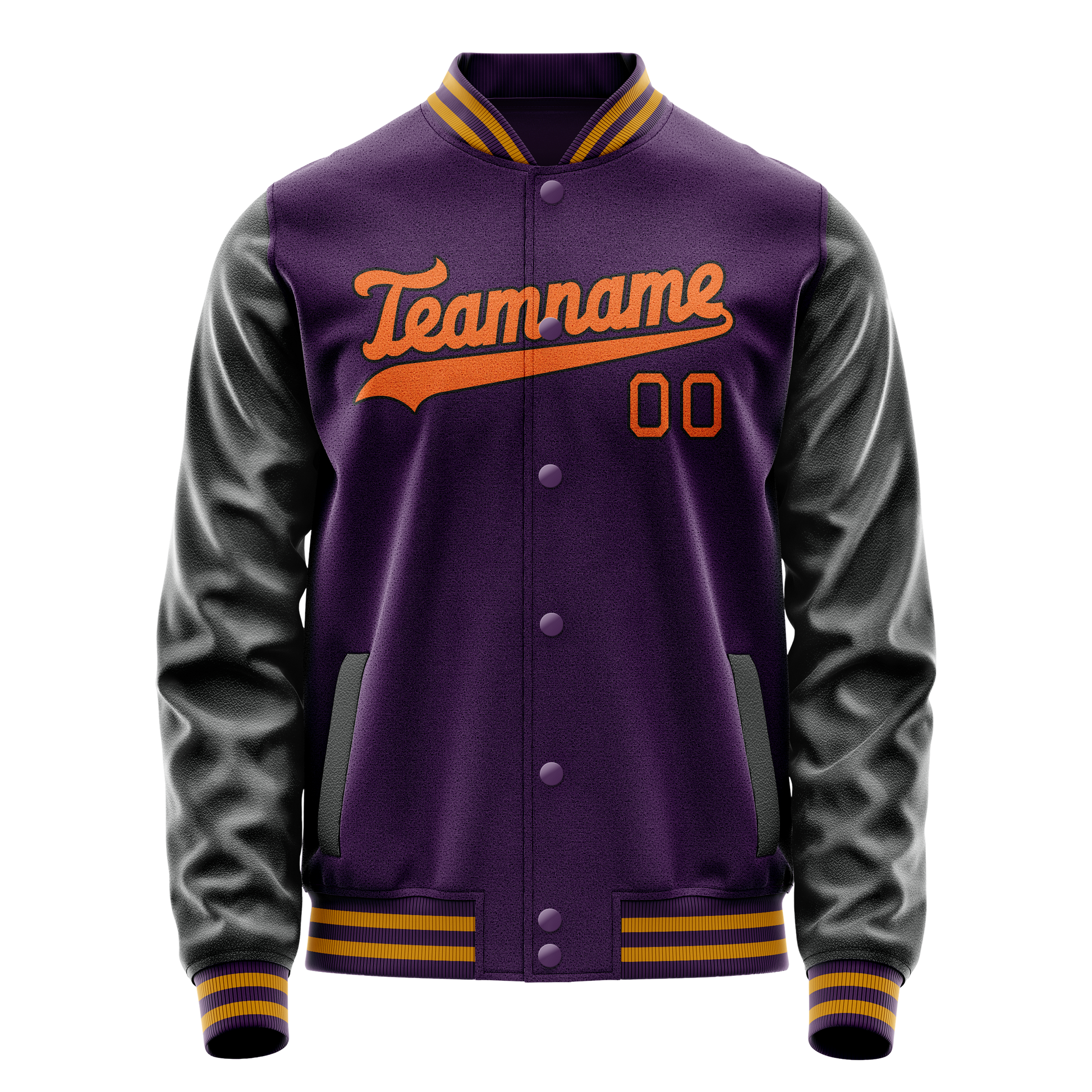Custom Purple Black Solid Color Varsity Letterman Jacket JA02240617KZ375
