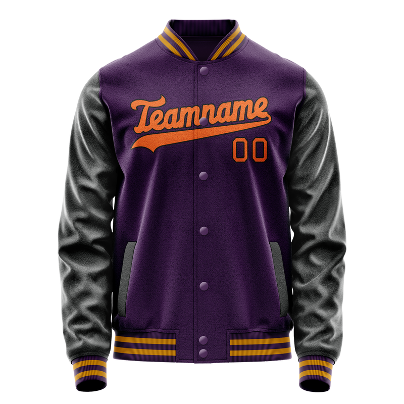 Custom Purple Black Solid Color Varsity Letterman Jacket JA02240617KZ375