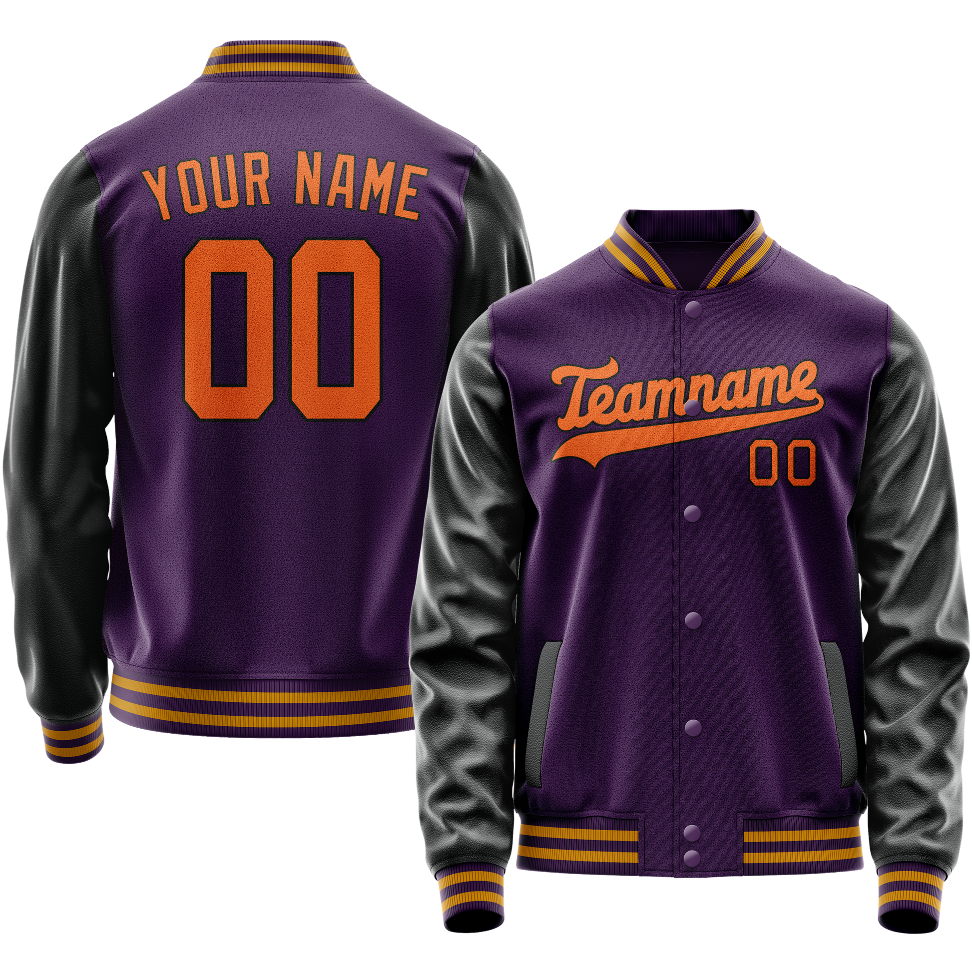 Custom Purple Black Solid Color Varsity Letterman Jacket JA02240617KZ375