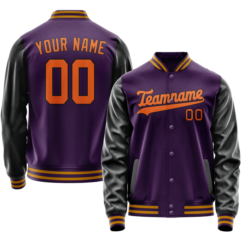 Custom Purple Black Solid Color Varsity Letterman Jacket JA02240617KZ375