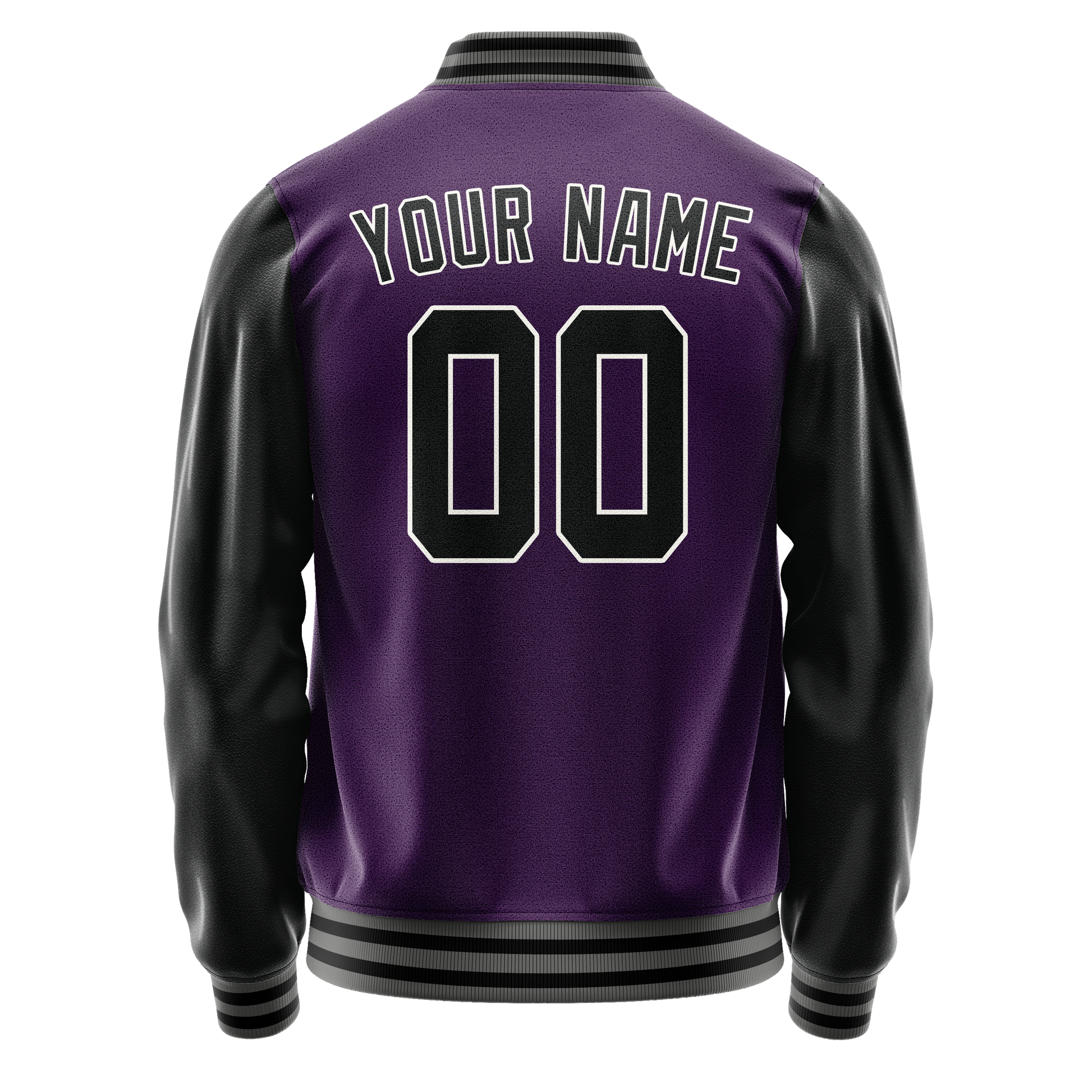 Custom Purple Black Solid Color Varsity Letterman Jacket JA02240617KZ384