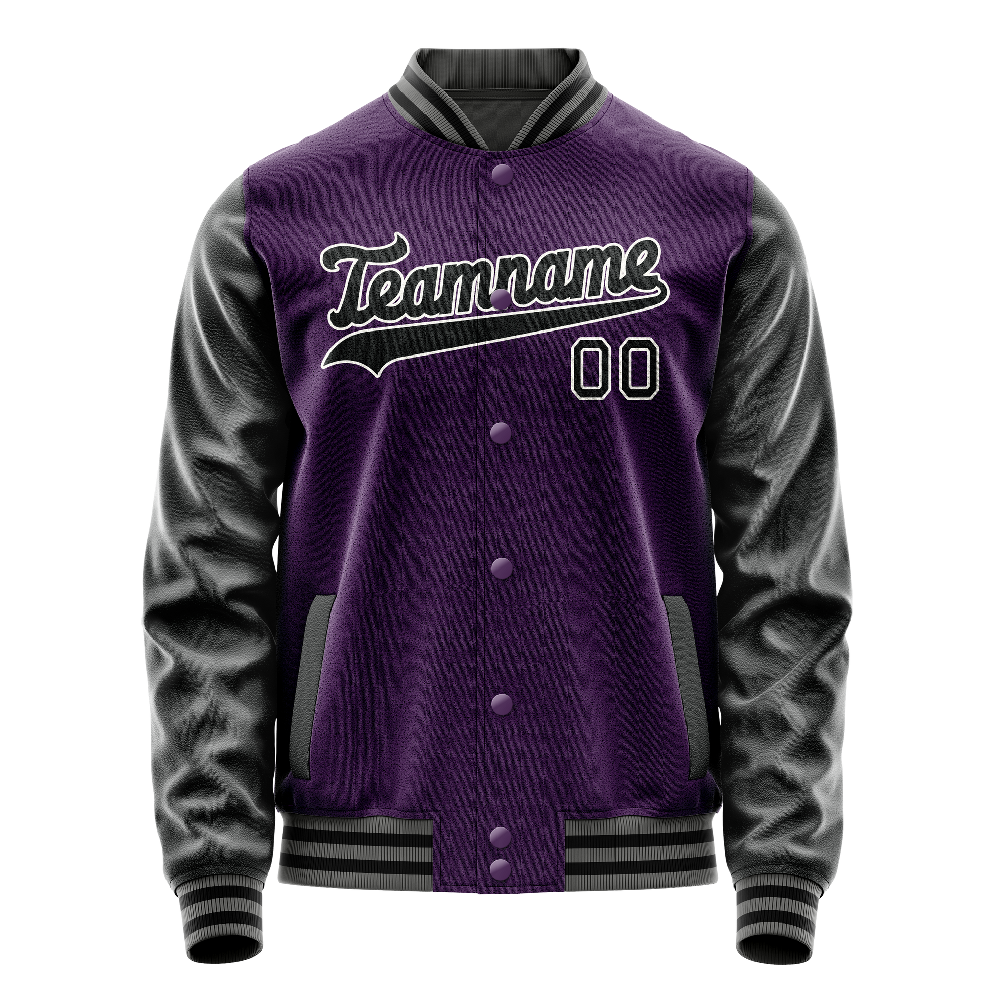 Custom Purple Black Solid Color Varsity Letterman Jacket JA02240617KZ384
